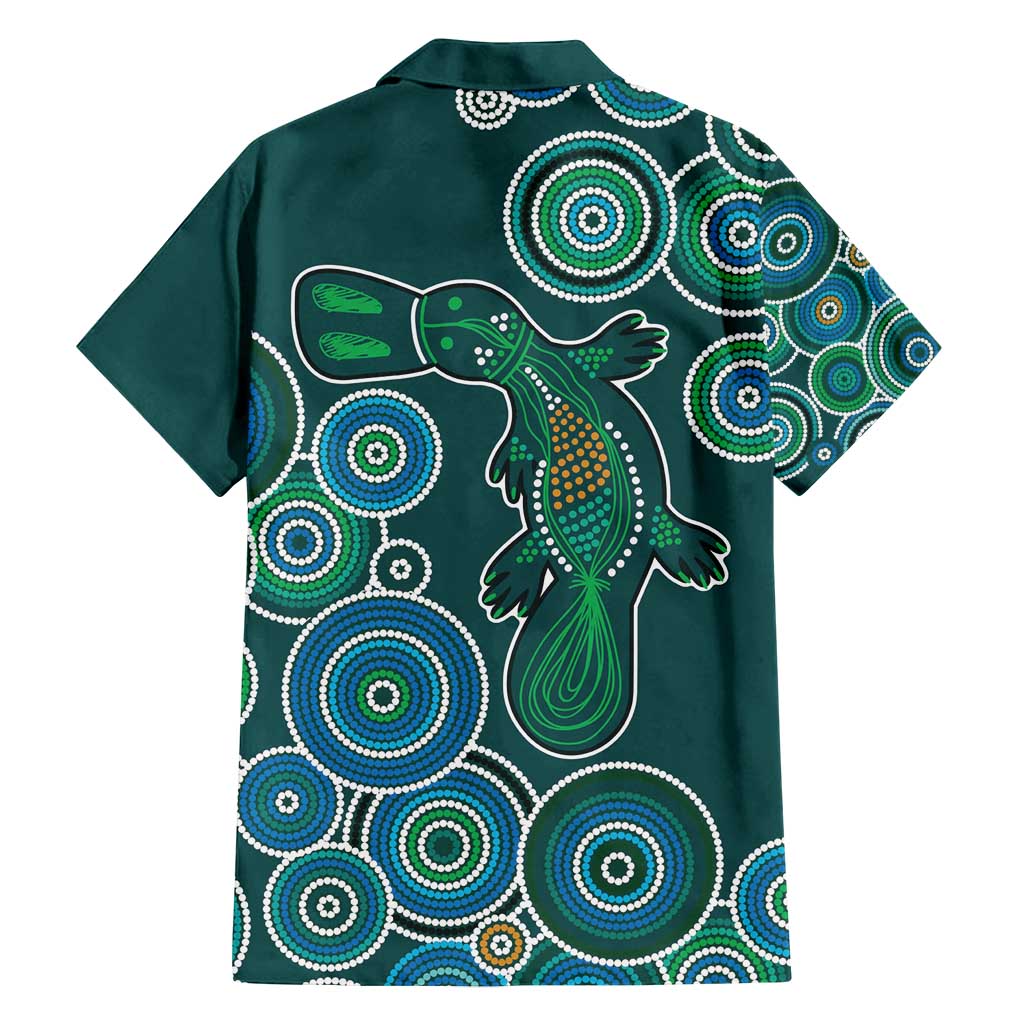 Green Platypus Aboriginal Art Family Matching Off Shoulder Maxi Dress and Hawaiian Shirt