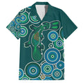 Green Platypus Aboriginal Art Family Matching Off Shoulder Short Dress and Hawaiian Shirt
