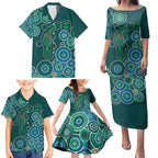 Green Platypus Aboriginal Art Family Matching Puletasi and Hawaiian Shirt