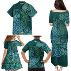 Green Platypus Aboriginal Art Family Matching Puletasi and Hawaiian Shirt