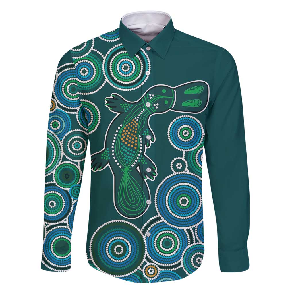 Green Platypus Aboriginal Art Family Matching Puletasi and Hawaiian Shirt