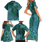 Green Platypus Aboriginal Art Family Matching Short Sleeve Bodycon Dress and Hawaiian Shirt