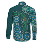 Green Platypus Aboriginal Art Family Matching Short Sleeve Bodycon Dress and Hawaiian Shirt