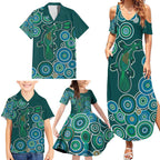 Green Platypus Aboriginal Art Family Matching Summer Maxi Dress and Hawaiian Shirt