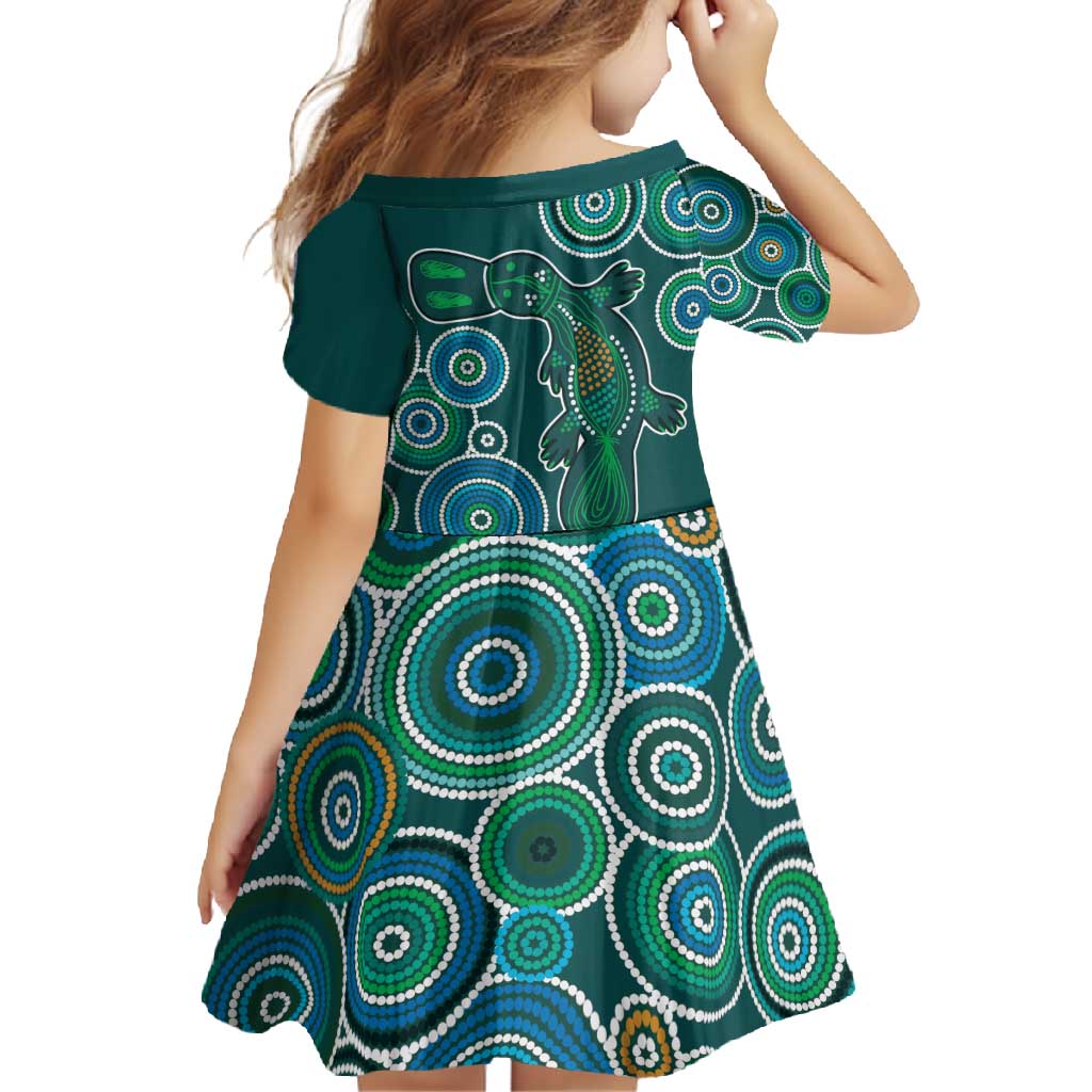 Green Platypus Aboriginal Art Family Matching Summer Maxi Dress and Hawaiian Shirt