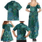 Green Platypus Aboriginal Art Family Matching Summer Maxi Dress and Hawaiian Shirt