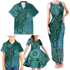 Green Platypus Aboriginal Art Family Matching Tank Maxi Dress and Hawaiian Shirt