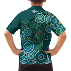 Green Platypus Aboriginal Art Family Matching Tank Maxi Dress and Hawaiian Shirt