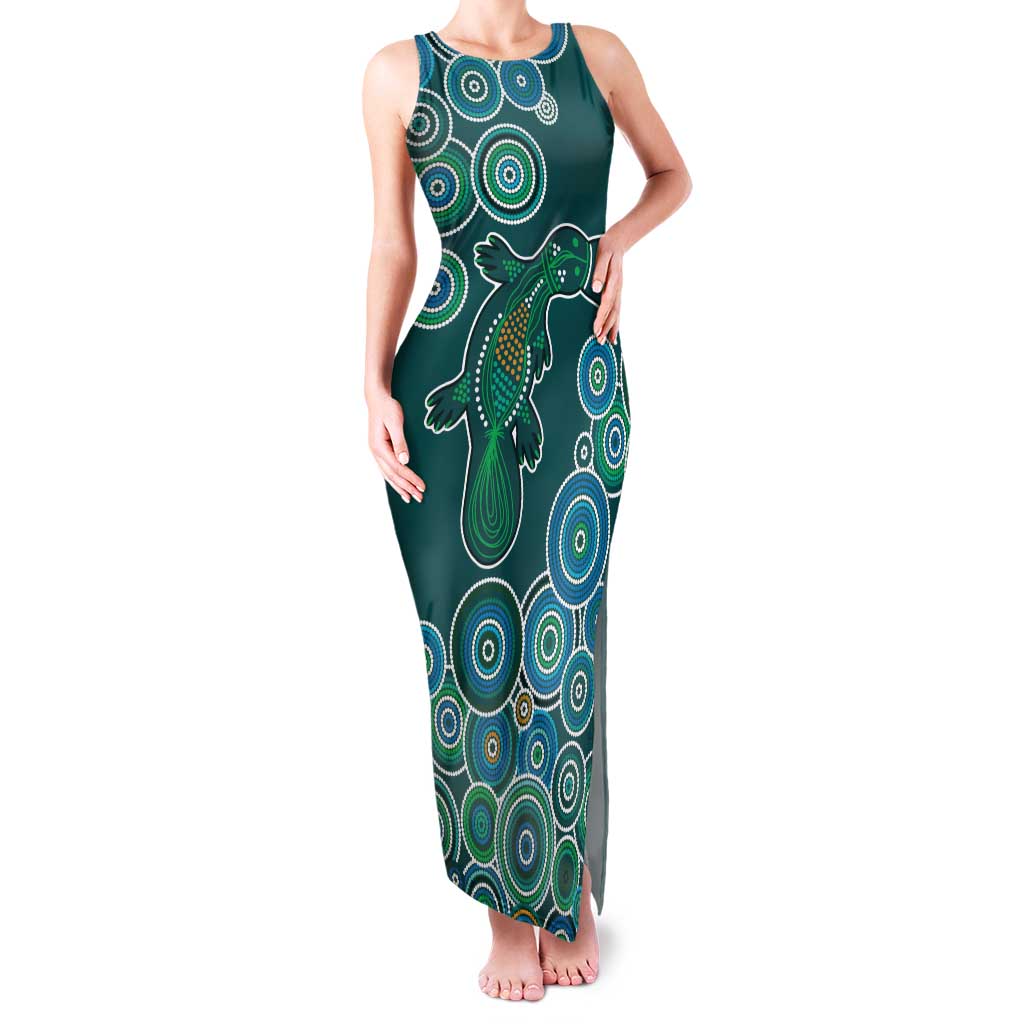 Green Platypus Aboriginal Art Family Matching Tank Maxi Dress and Hawaiian Shirt