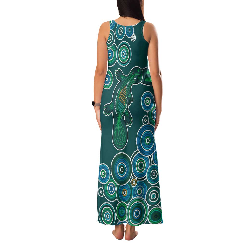 Green Platypus Aboriginal Art Family Matching Tank Maxi Dress and Hawaiian Shirt