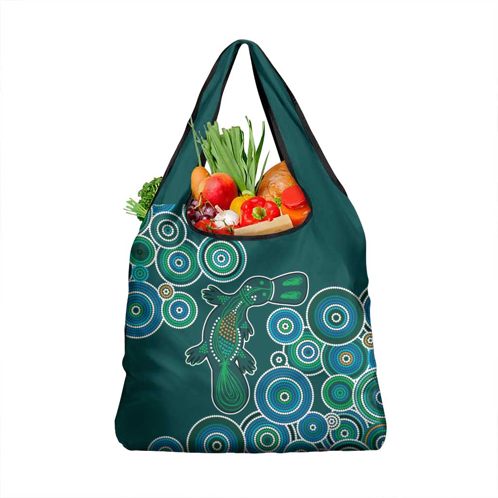 Green Platypus Aboriginal Art Grocery Bag