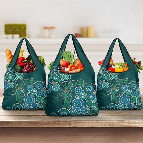 Green Platypus Aboriginal Art Grocery Bag