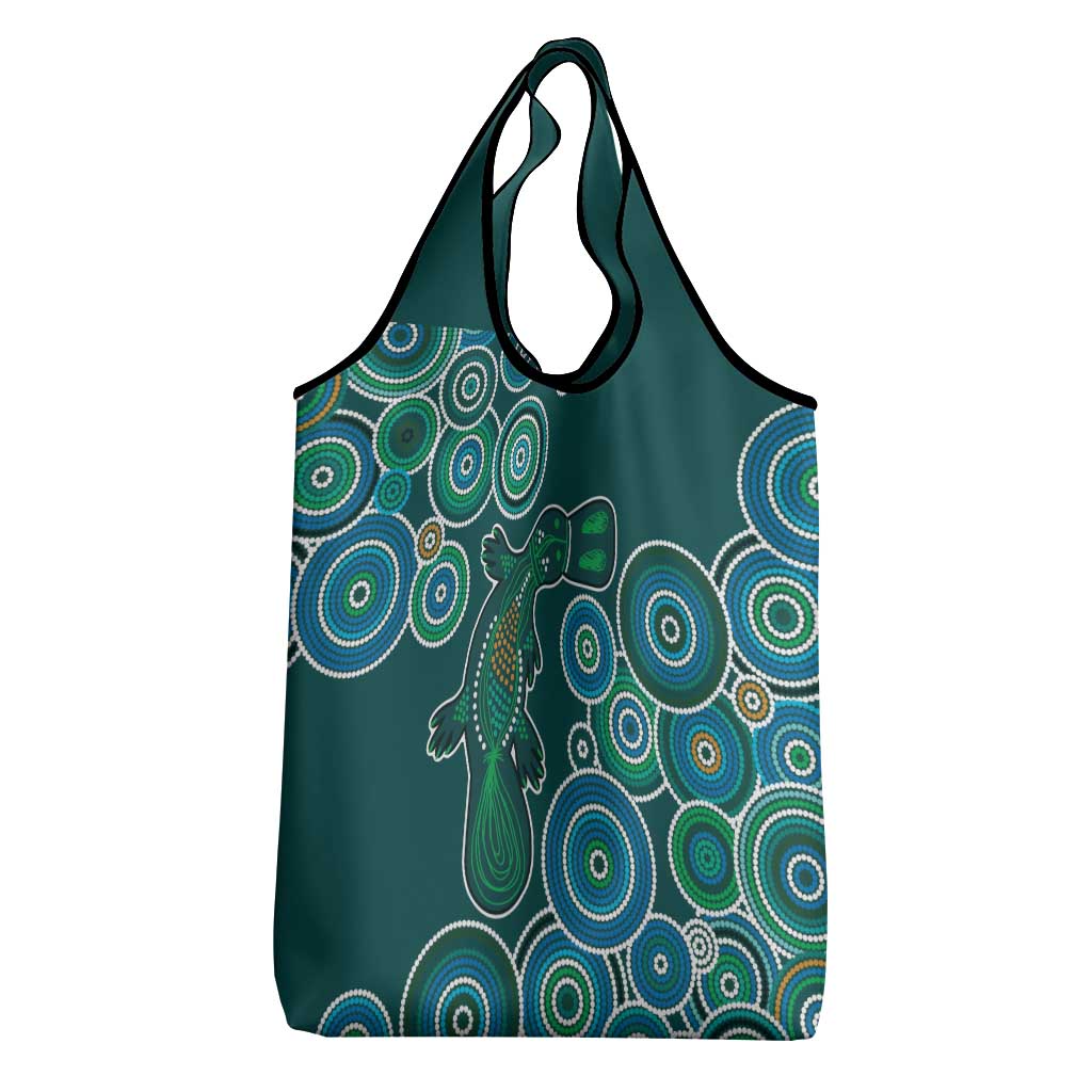 Green Platypus Aboriginal Art Grocery Bag