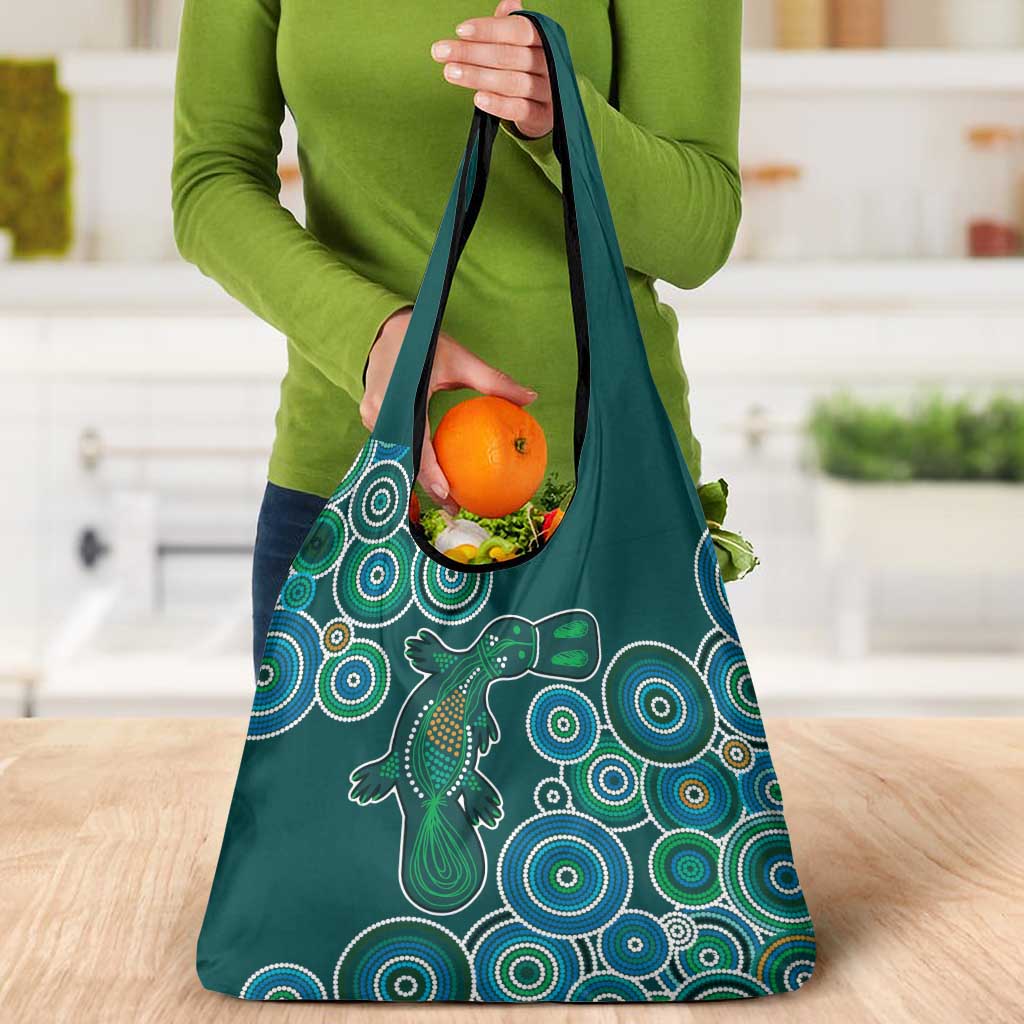 Green Platypus Aboriginal Art Grocery Bag