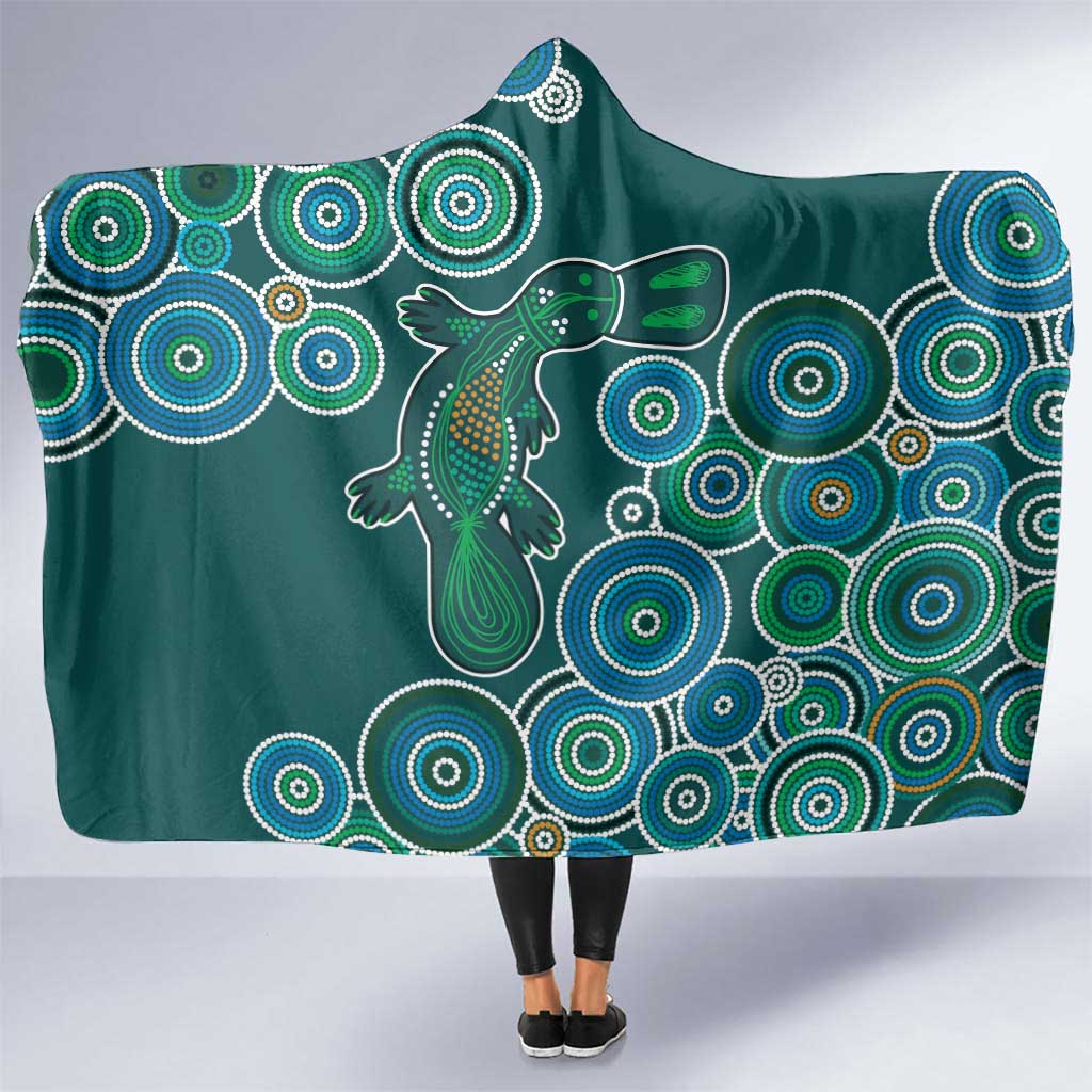 Green Platypus Aboriginal Art Hooded Blanket
