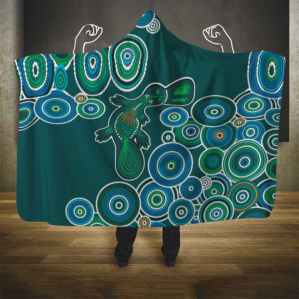Green Platypus Aboriginal Art Hooded Blanket