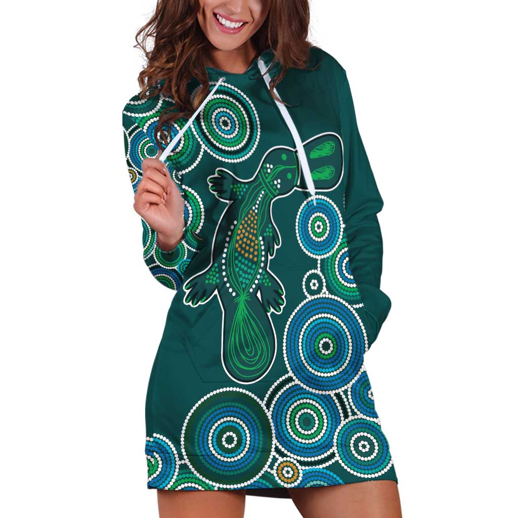 Green Platypus Aboriginal Art Hoodie Dress
