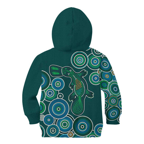 Green Platypus Aboriginal Art Kid Hoodie