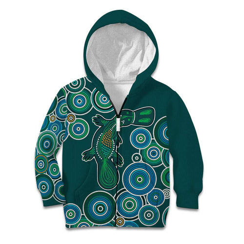Green Platypus Aboriginal Art Kid Hoodie