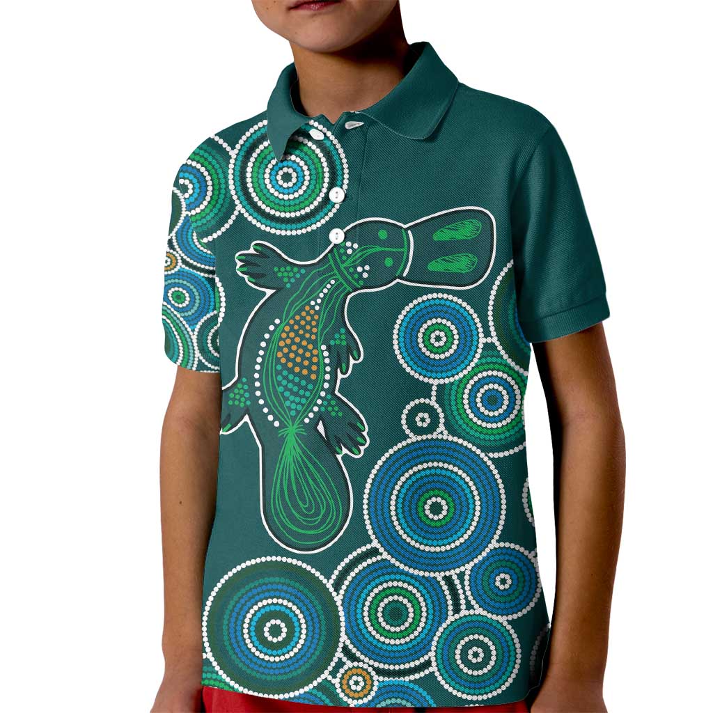 Green Platypus Aboriginal Art Kid Polo Shirt