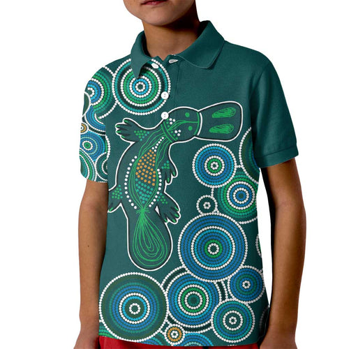 Green Platypus Aboriginal Art Kid Polo Shirt