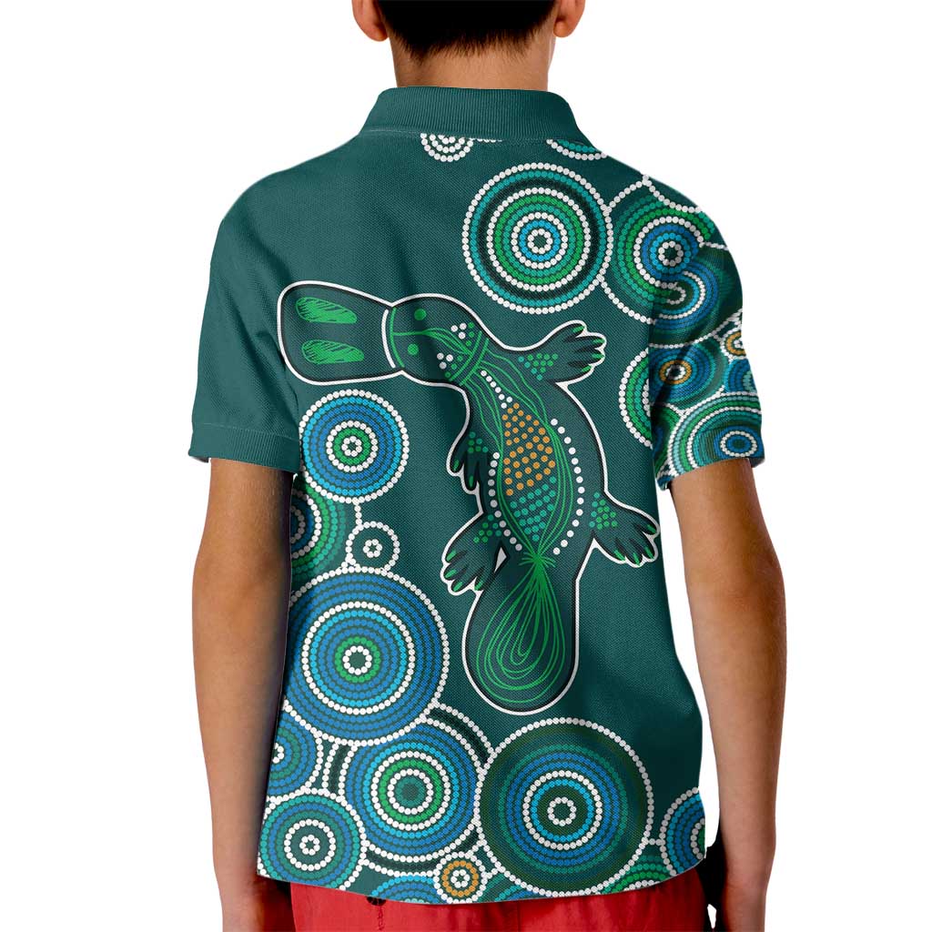 Green Platypus Aboriginal Art Kid Polo Shirt