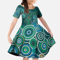 Green Platypus Aboriginal Art Kid Short Sleeve Dress