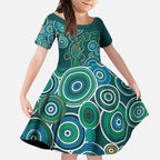 Green Platypus Aboriginal Art Kid Short Sleeve Dress