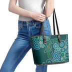 Green Platypus Aboriginal Art Leather Tote Bag