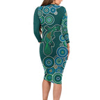 Green Platypus Aboriginal Art Long Sleeve Bodycon Dress