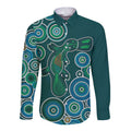Green Platypus Aboriginal Art Long Sleeve Button Shirt
