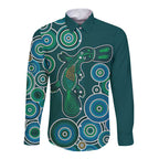Green Platypus Aboriginal Art Long Sleeve Button Shirt