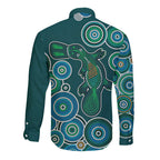 Green Platypus Aboriginal Art Long Sleeve Button Shirt