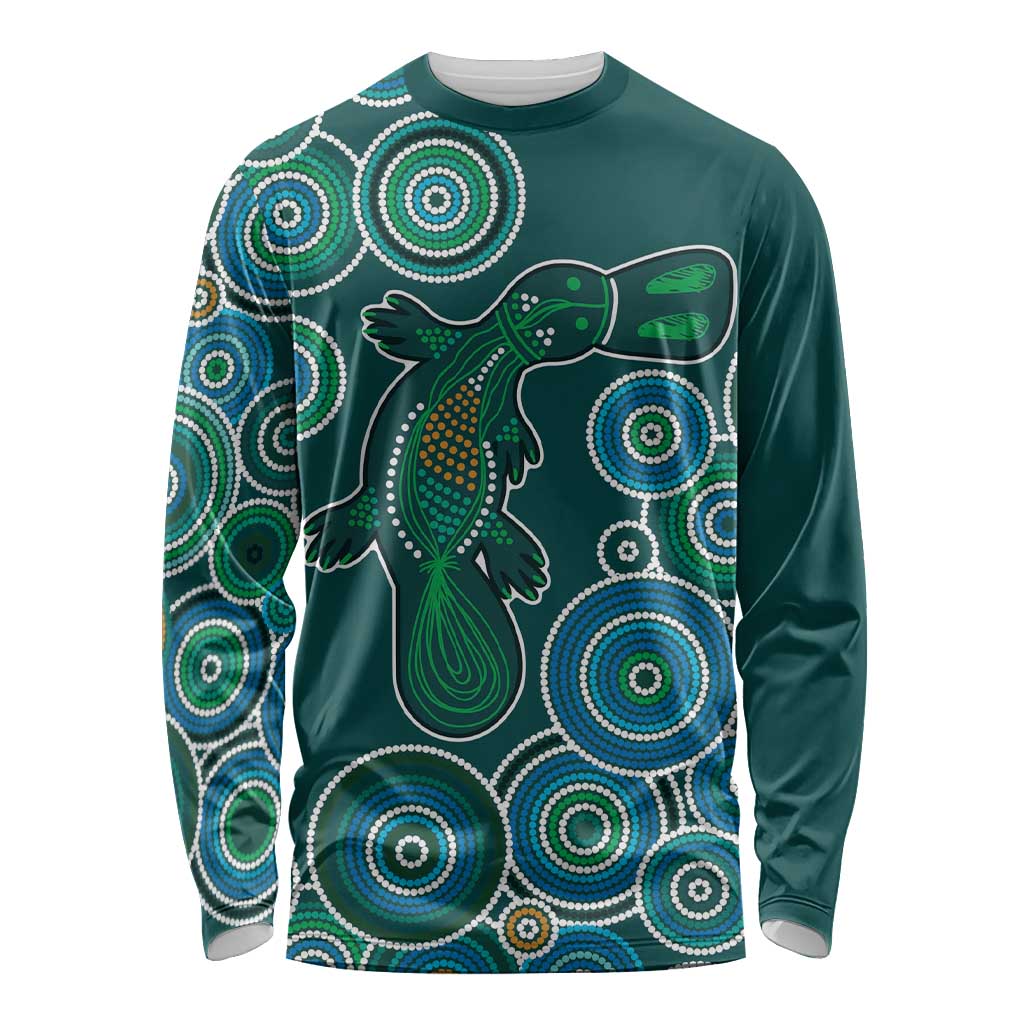 Green Platypus Aboriginal Art Long Sleeve Shirt