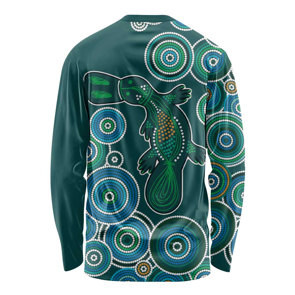 Green Platypus Aboriginal Art Long Sleeve Shirt
