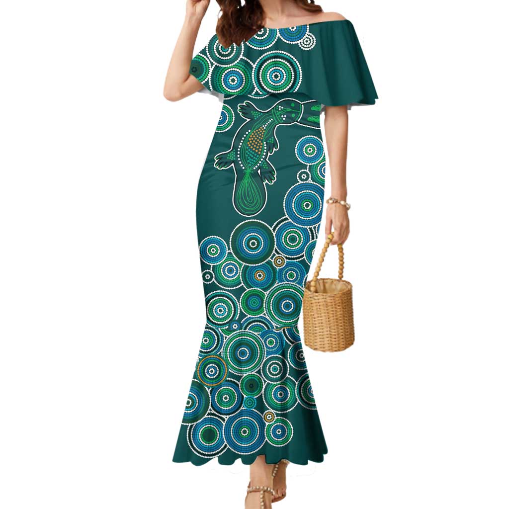 Green Platypus Aboriginal Art Mermaid Dress