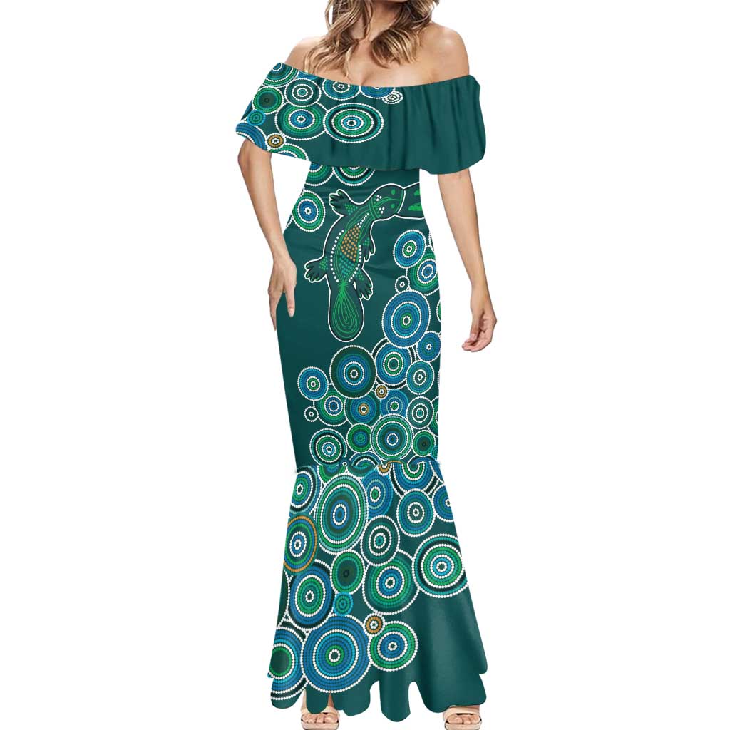 Green Platypus Aboriginal Art Mermaid Dress