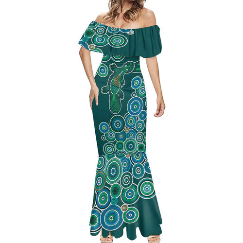Green Platypus Aboriginal Art Mermaid Dress