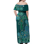 Green Platypus Aboriginal Art Off Shoulder Maxi Dress