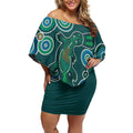 Green Platypus Aboriginal Art Off Shoulder Short Dress
