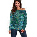 Green Platypus Aboriginal Art Off Shoulder Sweater