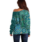 Green Platypus Aboriginal Art Off Shoulder Sweater