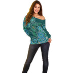 Green Platypus Aboriginal Art Off Shoulder Sweater