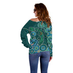 Green Platypus Aboriginal Art Off Shoulder Sweater