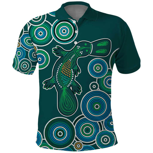 Green Platypus Aboriginal Art Polo Shirt