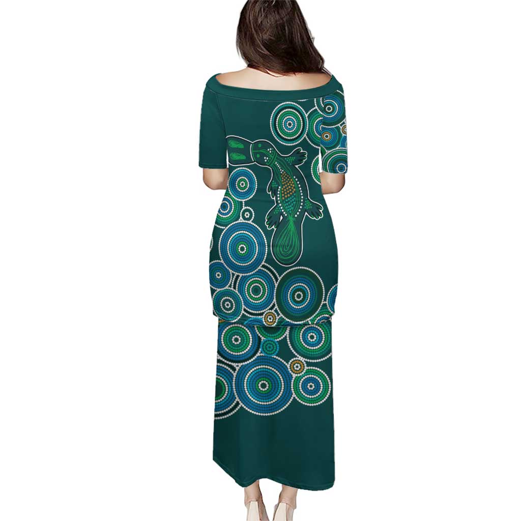 Green Platypus Aboriginal Art Puletasi