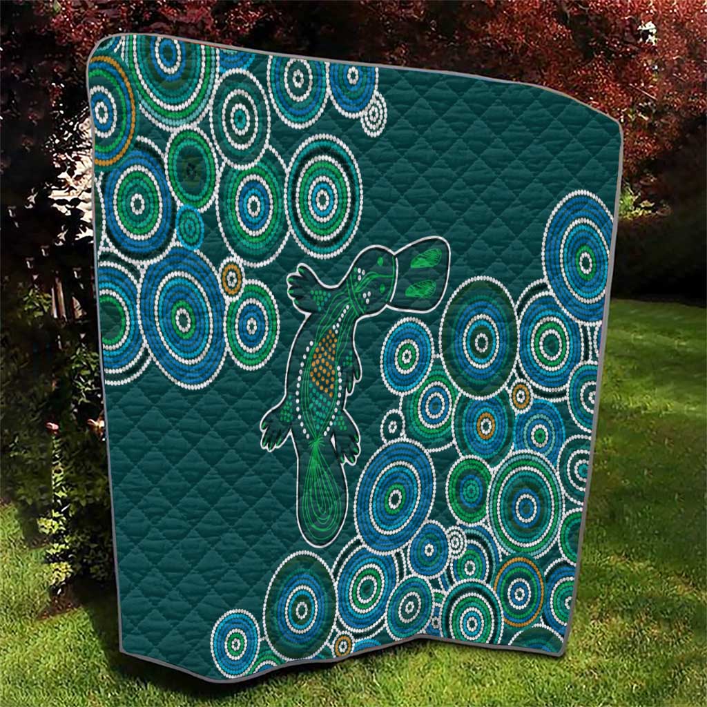 Green Platypus Aboriginal Art Quilt