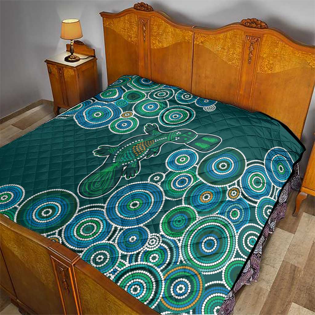 Green Platypus Aboriginal Art Quilt