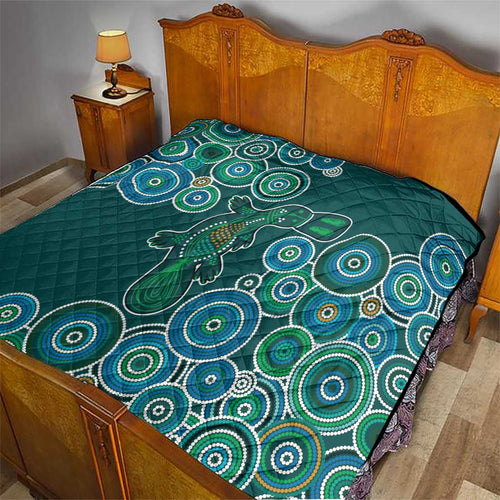 Green Platypus Aboriginal Art Quilt