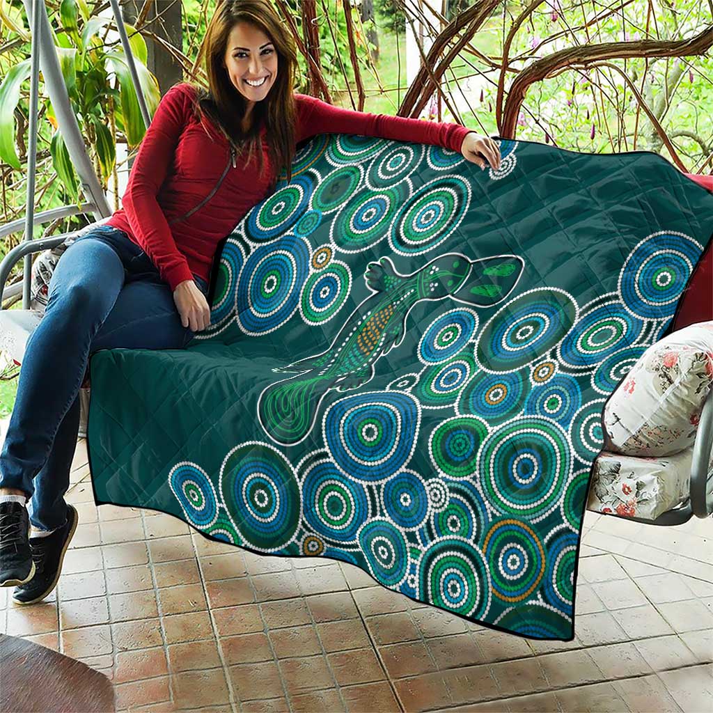 Green Platypus Aboriginal Art Quilt